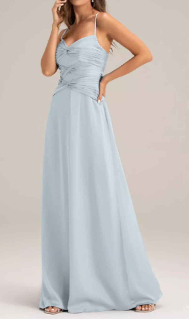 AW BRIDAL 4 S baby blue Selma satin ruched cutout bridesmaid maxi dress NEW B41